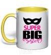 Mug with a colored handle Super big sister yellow фото