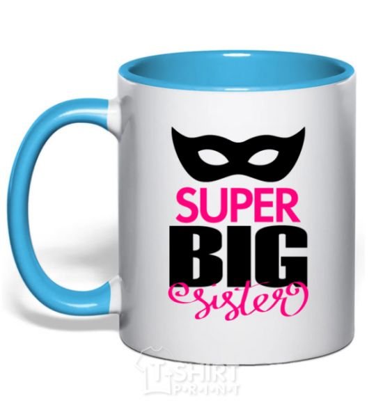 Mug with a colored handle Super big sister sky-blue фото