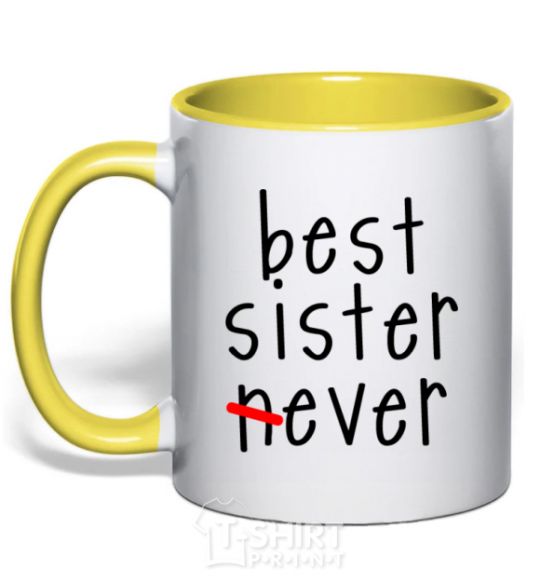 Mug with a colored handle Best sister never-ever yellow фото