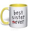 Mug with a colored handle Best sister never-ever yellow фото