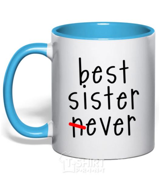 Mug with a colored handle Best sister never-ever sky-blue фото