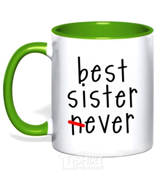 Mug with a colored handle Best sister never-ever kelly-green фото