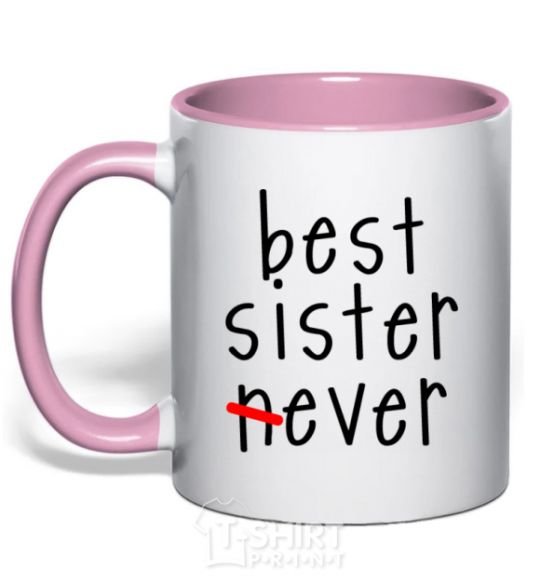 Mug with a colored handle Best sister never-ever light-pink фото