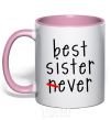 Mug with a colored handle Best sister never-ever light-pink фото