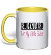 Mug with a colored handle Bodyguard for my little sister yellow фото