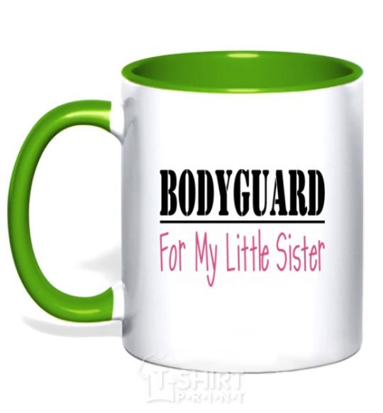 Mug with a colored handle Bodyguard for my little sister kelly-green фото