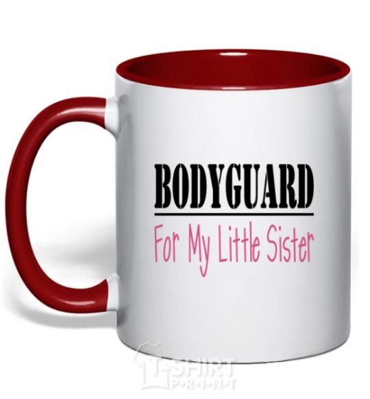 Mug with a colored handle Bodyguard for my little sister red фото