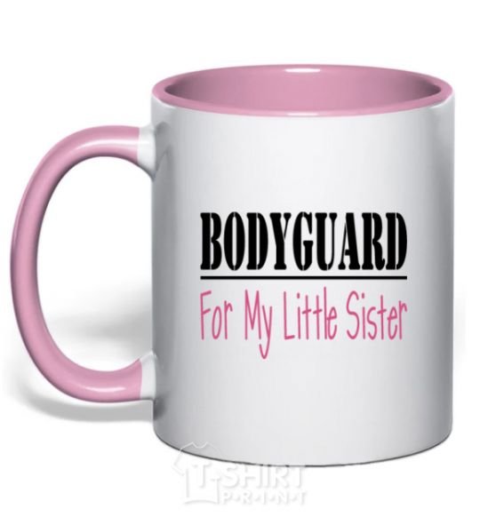 Mug with a colored handle Bodyguard for my little sister light-pink фото