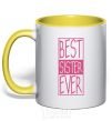 Mug with a colored handle Best sister ever horizontal lettering yellow фото