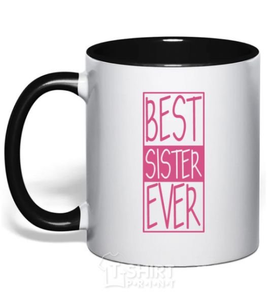 Mug with a colored handle Best sister ever horizontal lettering black фото