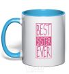 Mug with a colored handle Best sister ever horizontal lettering sky-blue фото