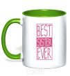 Mug with a colored handle Best sister ever horizontal lettering kelly-green фото