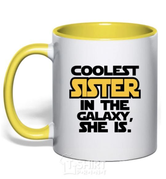 Mug with a colored handle Coolest sister in the galaxy she is yellow фото