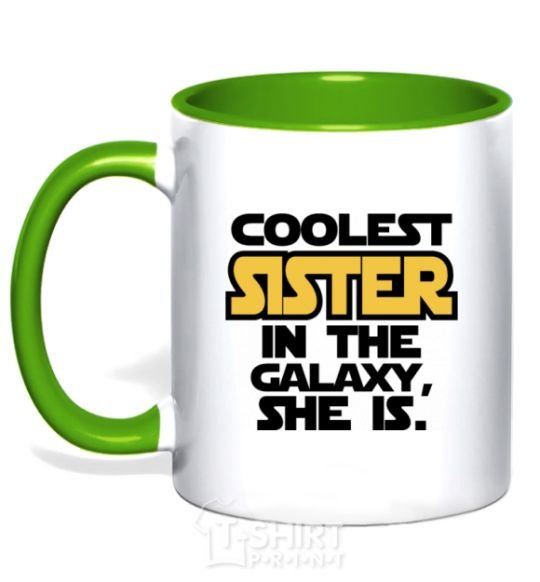 Mug with a colored handle Coolest sister in the galaxy she is kelly-green фото