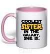 Mug with a colored handle Coolest sister in the galaxy she is light-pink фото