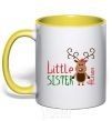 Mug with a colored handle Little sister Alison yellow фото