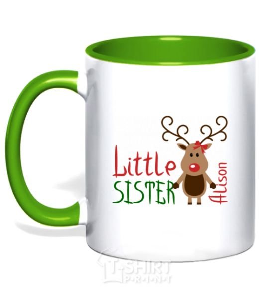 Mug with a colored handle Little sister Alison kelly-green фото
