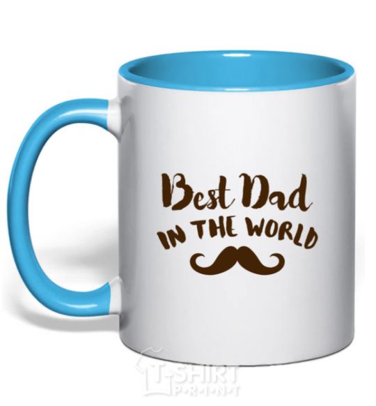 Mug with a colored handle Best dad in the world old sky-blue фото