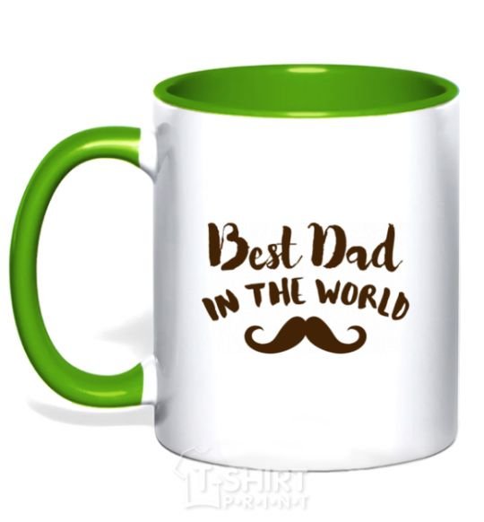 Чашка с цветной ручкой Best dad in the world old Зеленый фото