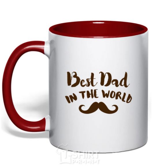 Mug with a colored handle Best dad in the world old red фото