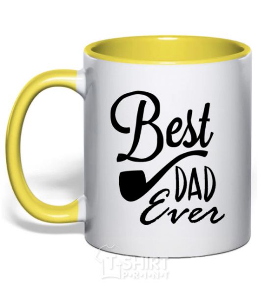 Mug with a colored handle Best dad ever - tube yellow фото