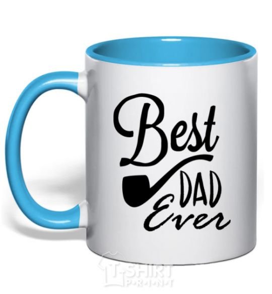 Mug with a colored handle Best dad ever - tube sky-blue фото