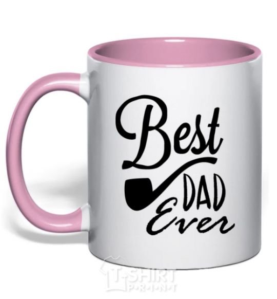 Mug with a colored handle Best dad ever - tube light-pink фото