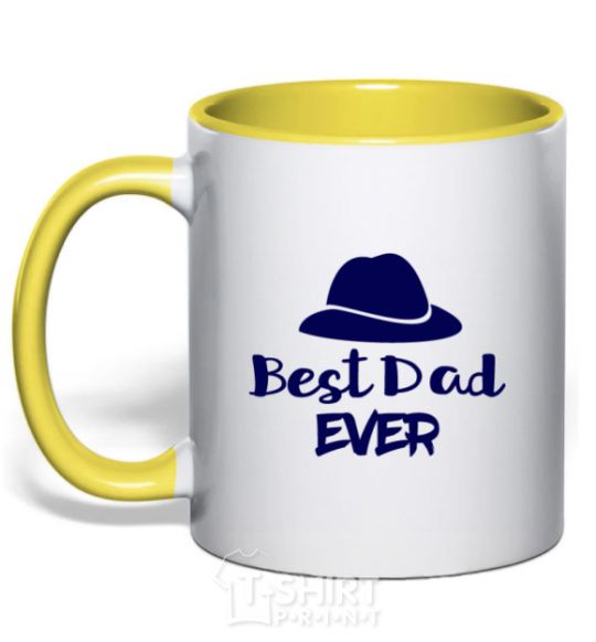 Чашка с цветной ручкой Best dad ever - шляпа Солнечно желтый фото
