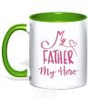 Mug with a colored handle My father my hero kelly-green фото