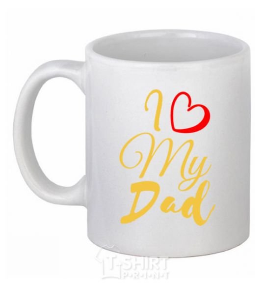 Ceramic mug I love my dad gold White фото