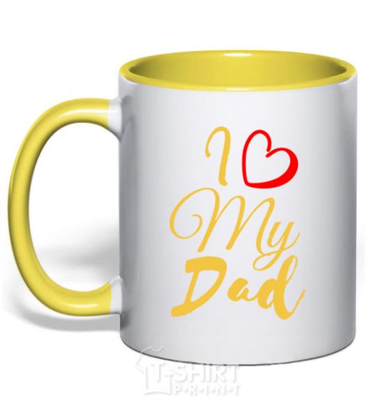 Mug with a colored handle I love my dad gold yellow фото