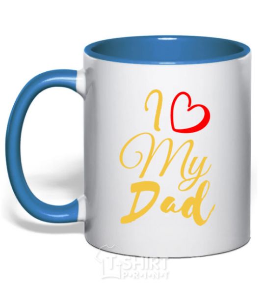 Mug with a colored handle I love my dad gold royal-blue фото