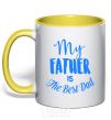 Mug with a colored handle My father is the best dad yellow фото