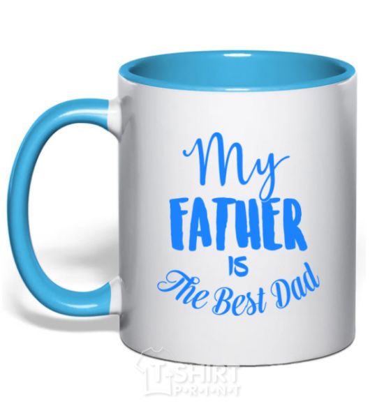 Mug with a colored handle My father is the best dad sky-blue фото