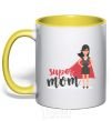 Mug with a colored handle Superhero SUPER MOM yellow фото