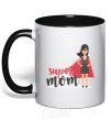 Mug with a colored handle Superhero SUPER MOM black фото