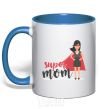 Mug with a colored handle Superhero SUPER MOM royal-blue фото