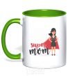 Mug with a colored handle Superhero SUPER MOM kelly-green фото