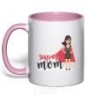 Mug with a colored handle Superhero SUPER MOM light-pink фото