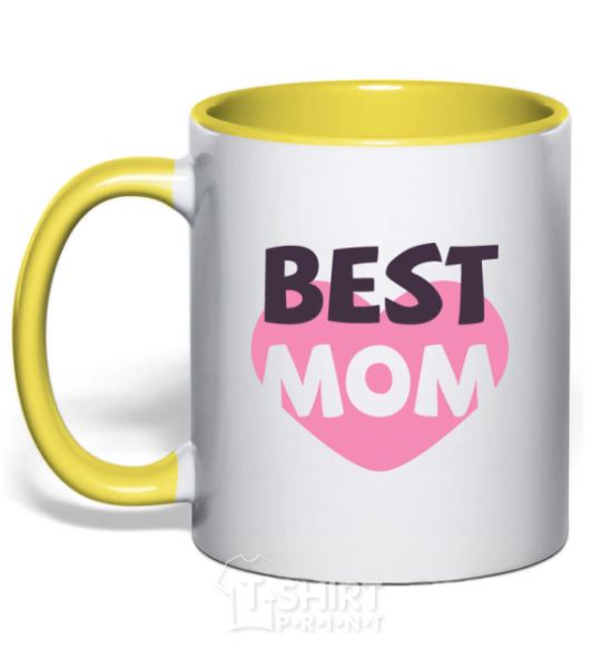 Чашка с цветной ручкой Best mom с сердцем Солнечно желтый фото