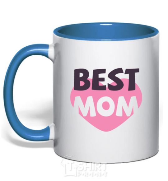 Чашка с цветной ручкой Best mom с сердцем Ярко-синий фото