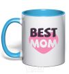 Чашка с цветной ручкой Best mom с сердцем Голубой фото