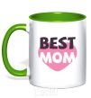 Чашка с цветной ручкой Best mom с сердцем Зеленый фото