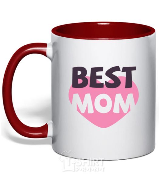 Чашка с цветной ручкой Best mom с сердцем Красный фото