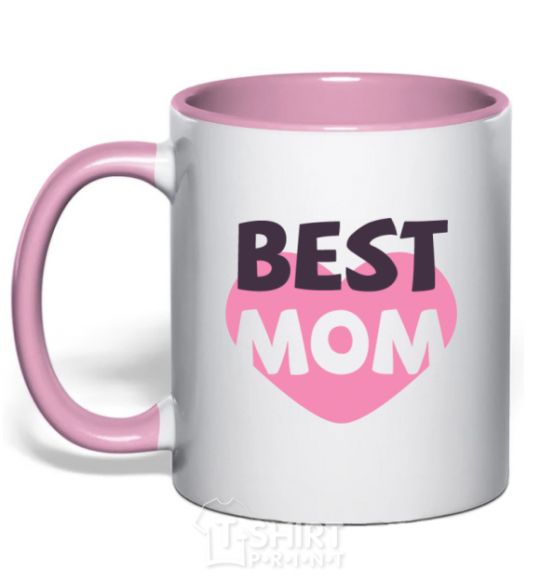 Чашка с цветной ручкой Best mom с сердцем Нежно розовый фото