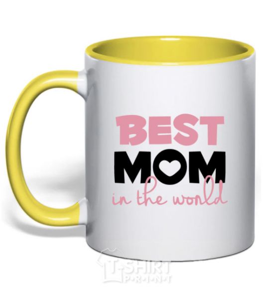 Mug with a colored handle Best mom in the world ( big letters ) yellow фото