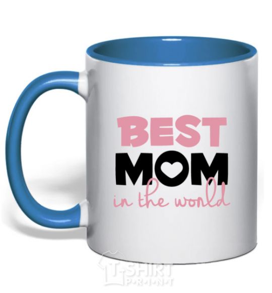 Чашка с цветной ручкой Best mom in the world (большие буквы) Ярко-синий фото