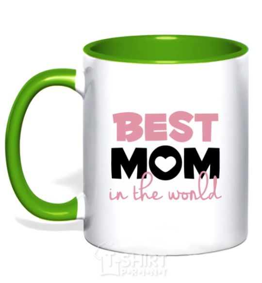 Mug with a colored handle Best mom in the world ( big letters ) kelly-green фото