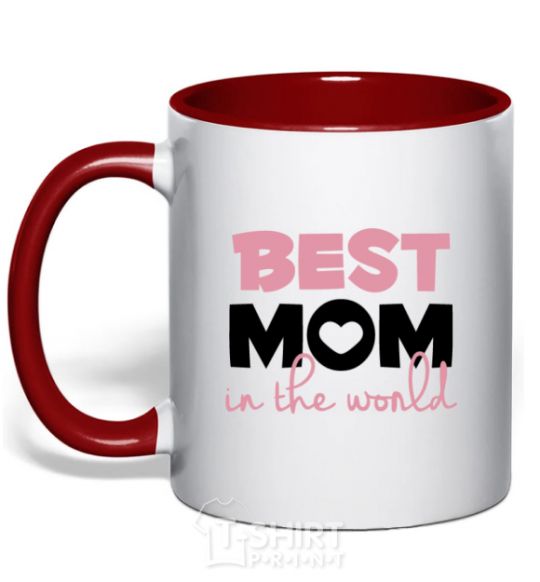 Чашка с цветной ручкой Best mom in the world (большие буквы) Красный фото