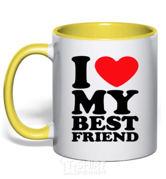 Mug with a colored handle I love my best friend yellow фото